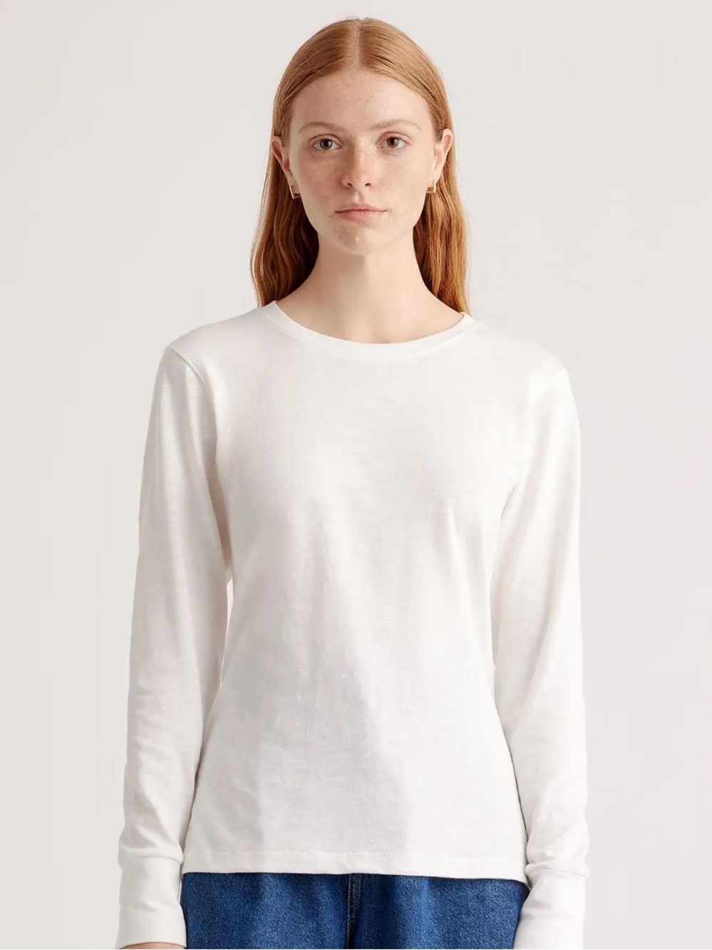 QUINCE NWT 100% Organic Cotton Slub Long Sleeve Tee in White XS